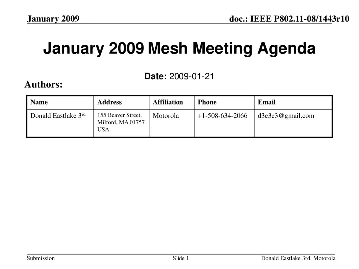 january 2009 mesh meeting agenda