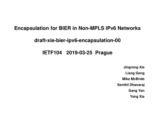 Encapsulation for BIER in Non-MPLS IPv6 Networks draft-xie-bier-ipv6-encapsulation-00