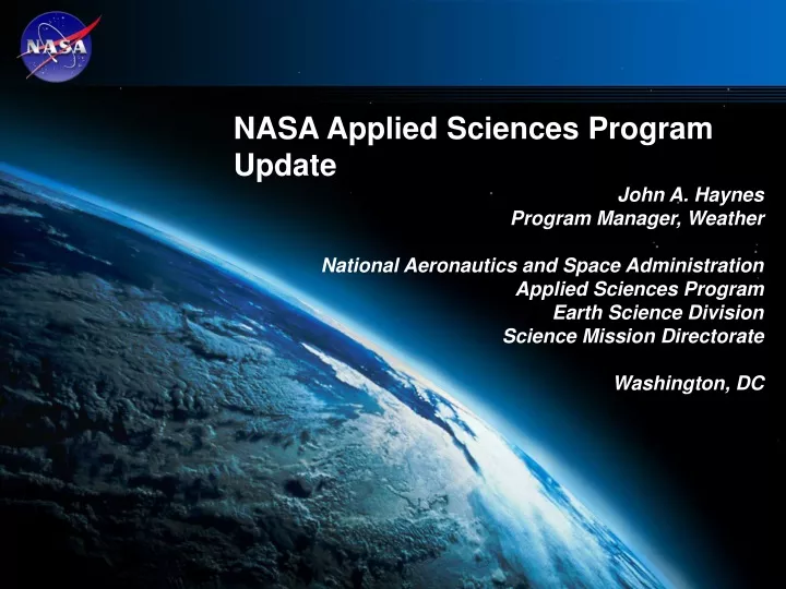 nasa applied sciences program update john