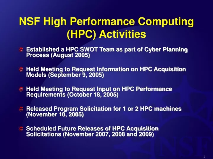 nsf high performance computing hpc activities
