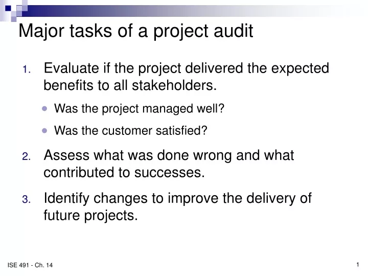 major tasks of a project audit