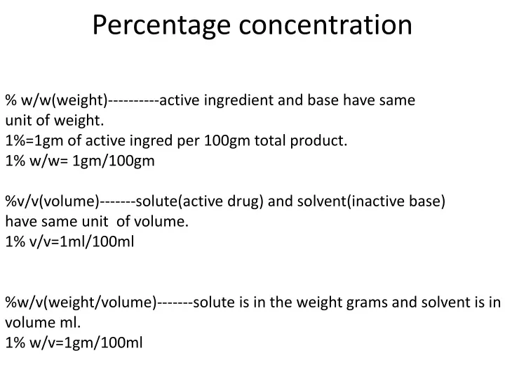 percentage concentration