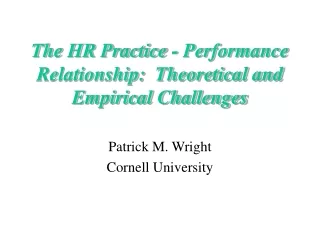 The HR Practice - Performance Relationship:  Theoretical and Empirical Challenges