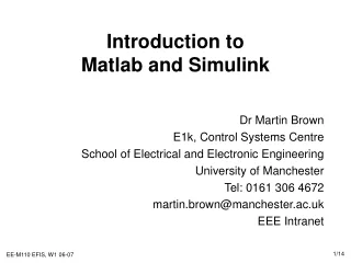 Introduction to  Matlab and Simulink