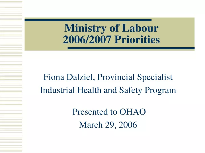 ministry of labour 2006 2007 priorities