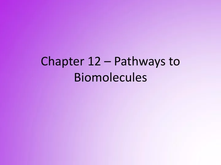 chapter 12 pathways to biomolecules