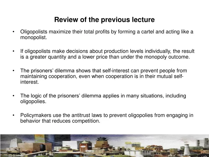 review of the previous lecture