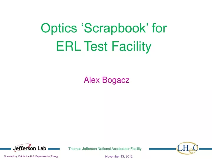 optics scrapbook for erl test facility