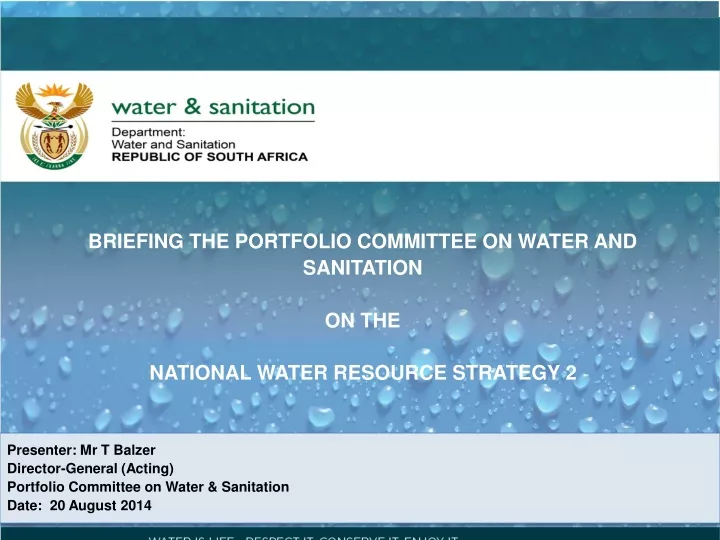 briefing the portfolio committee on water