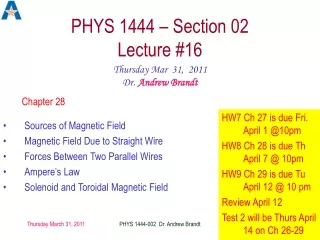 PHYS 1444 – Section 02 Lecture #16