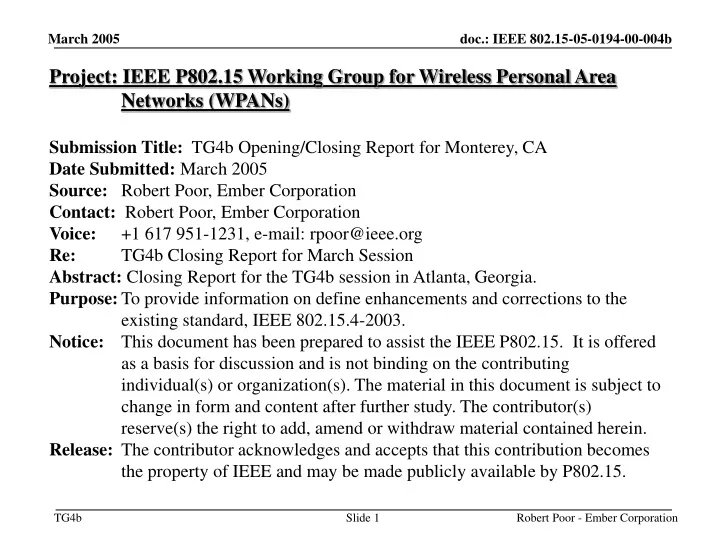 project ieee p802 15 working group for wireless