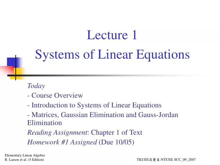 lecture 1 systems of linear equations