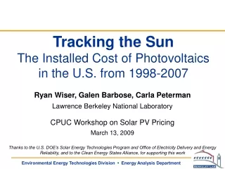 Tracking the Sun The Installed Cost of Photovoltaics  in the U.S. from 1998-2007