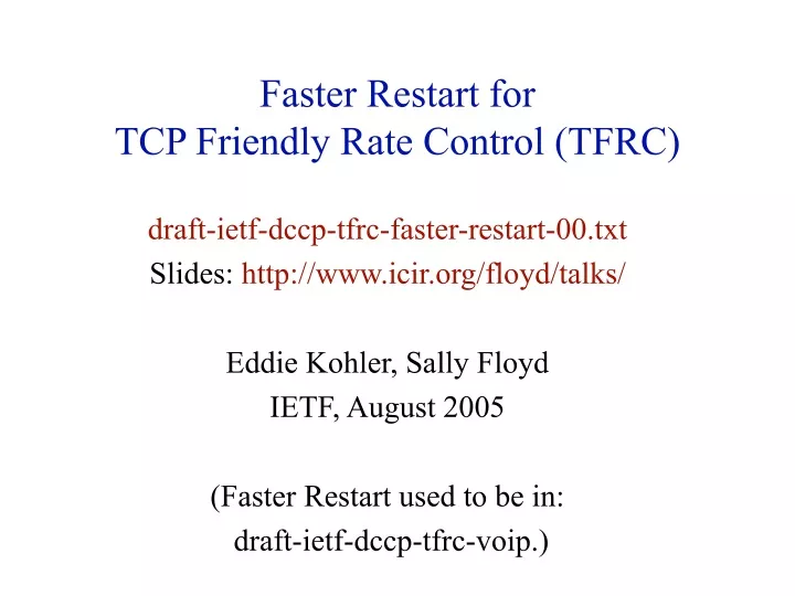 faster restart for tcp friendly rate control tfrc