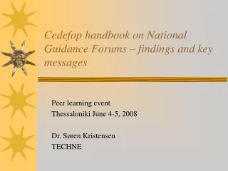 Cedefop handbook on National Guidance Forums – findings and key messages