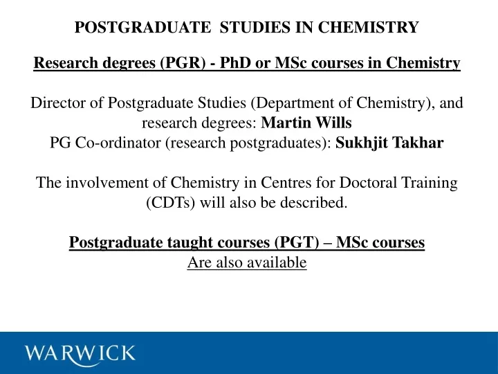 postgraduate studies in chemistry