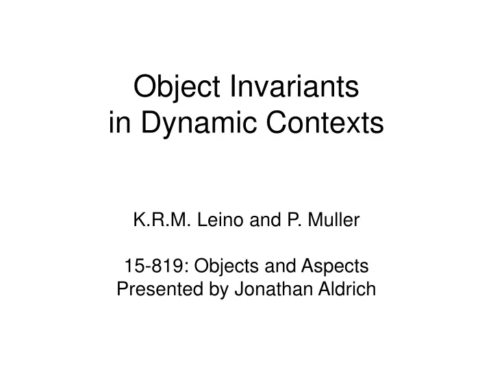 object invariants in dynamic contexts