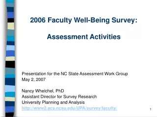 2006 Faculty Well-Being Survey:  Assessment Activities