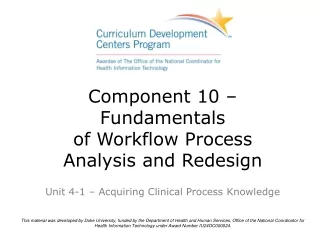 Component 10 – Fundamentals  of Workflow Process  Analysis and Redesign