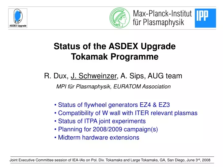 status of the asdex upgrade tokamak programme