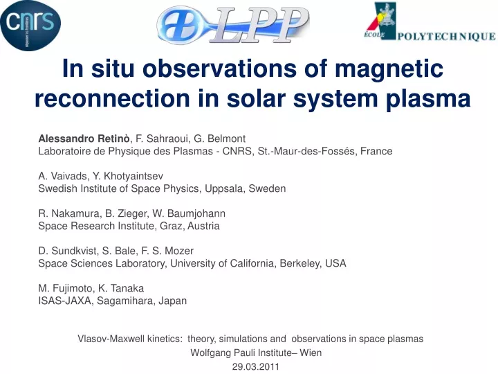 in situ observations of magnetic reconnection in solar system plasma