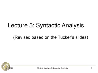 Lecture 5:  Syntactic Analysis