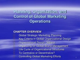 Planning, Organization, and Control of Global Marketing Operations