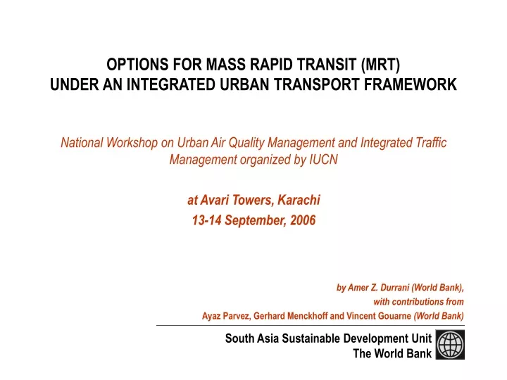 options for mass rapid transit mrt under an integrated urban transport framework