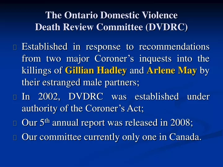 the ontario domestic violence death review committee dvdrc