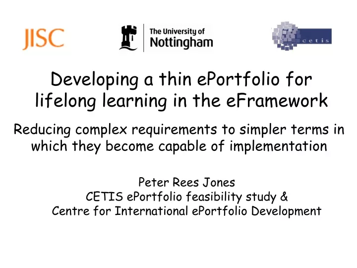 developing a thin eportfolio for lifelong learning in the eframework