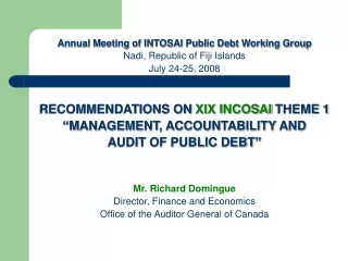 Annual Meeting of INTOSAI Public Debt Working Group Nadi, Republic of Fiji Islands