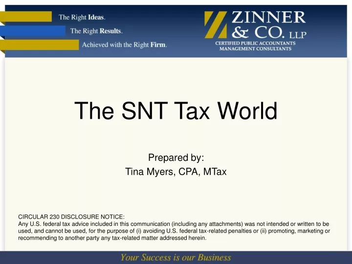 the snt tax world