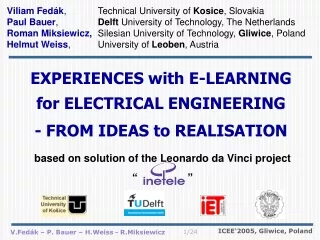 EXPERIENCE S with  E-LEARNING for  ELECTRICAL ENGINEERING  - FROM IDEAS  to  REALISATION
