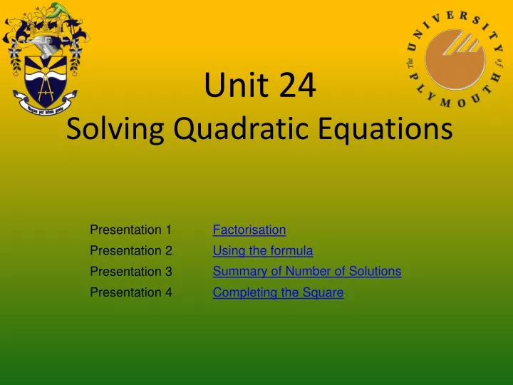unit 24 solving quadratic equations