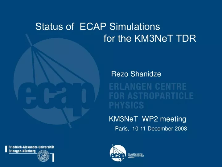 status of ecap simulations for the km3net tdr