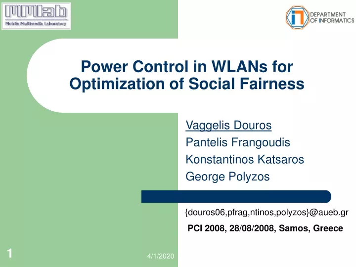 power control in wlans for optimization of social fairness