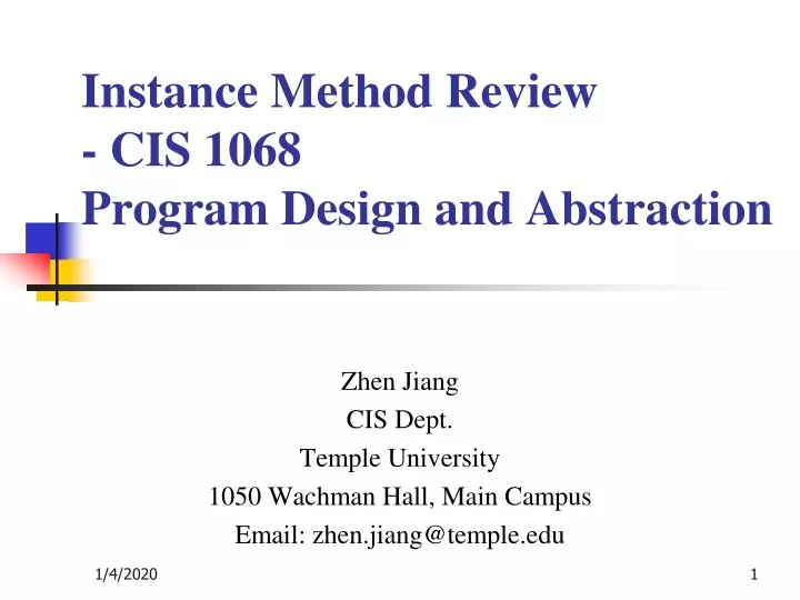 instance method review cis 1068 program design and abstraction
