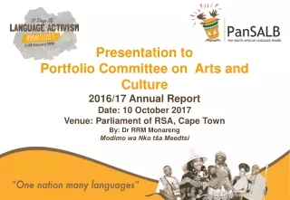 Presentation to Portfolio Committee on  Arts and Culture