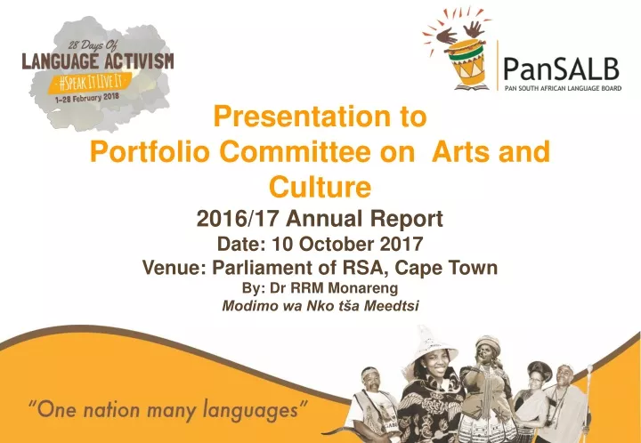 presentation to portfolio committee on arts