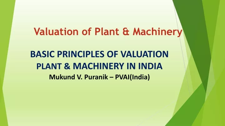 valuation of plant machinery