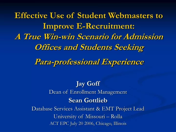 effective use of student webmasters to improve