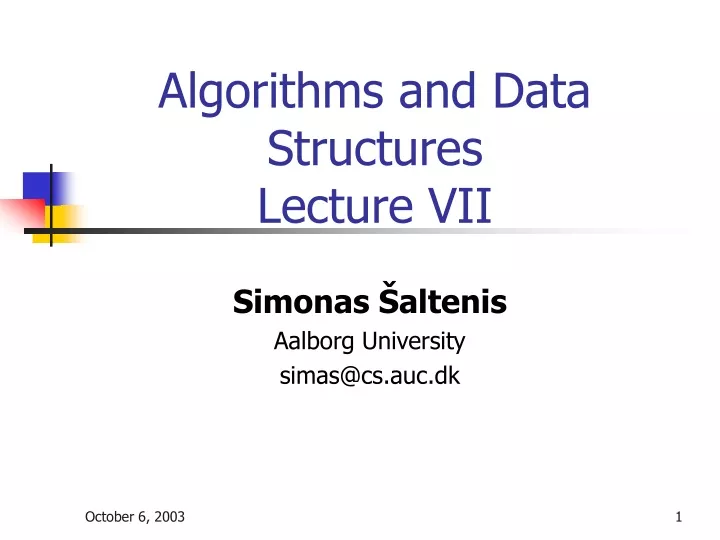 algorithms and data structures lecture vii