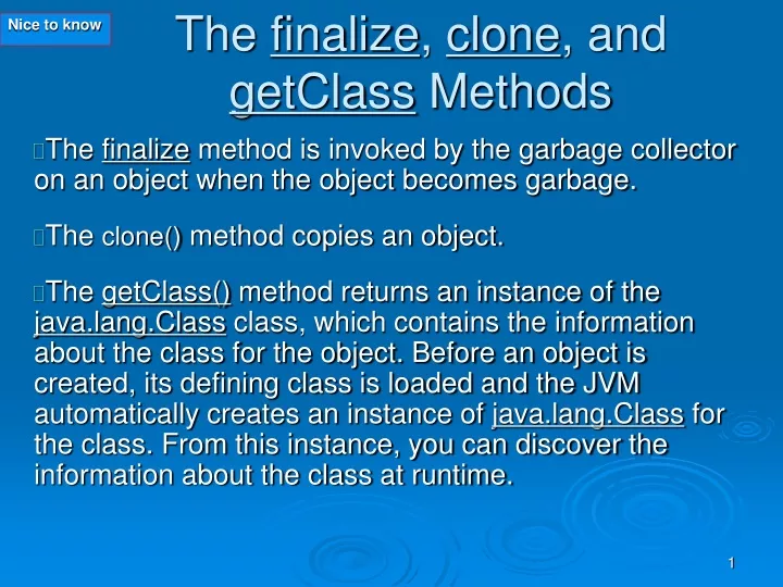 the finalize clone and getclass methods
