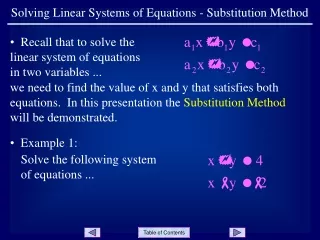 Solving Linear Systems of Equations - Substitution Method