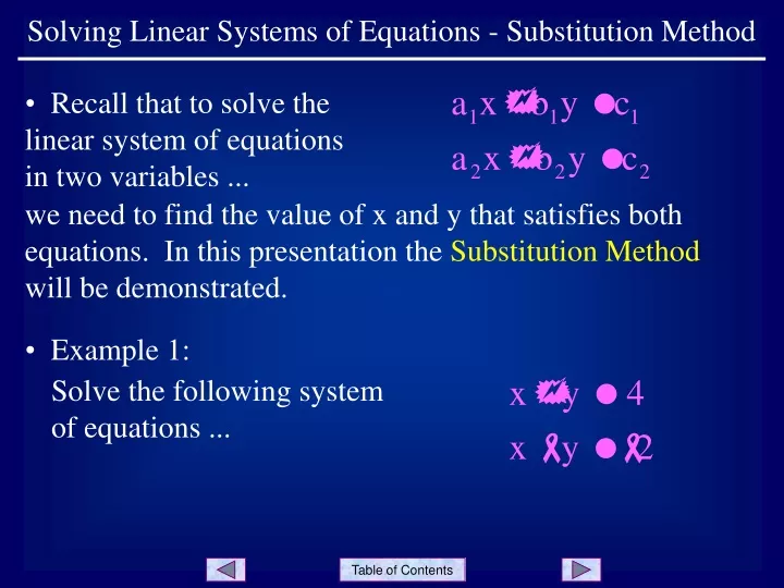 solving linear systems of equations substitution