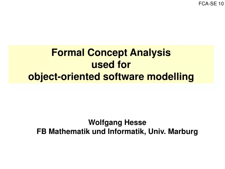 formal concept analysis used for object oriented