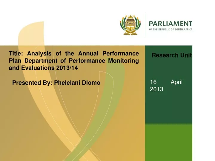 title analysis of the annual performance plan