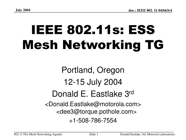 ieee 802 11s ess mesh networking tg