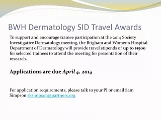BWH Dermatology SID Travel Awards