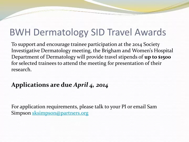 bwh dermatology sid travel awards
